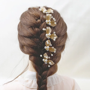 Set de 5 épingles à cheveux papillon dorées avec perles pour coiffure de mariée