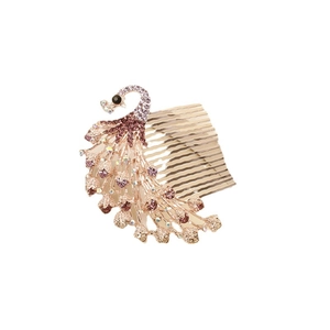 Elegante pettine per capelli a pavone con cristalli viola su base metallica oro rosa