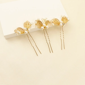 Ensemble d'Épingles à Cheveux en Forme de U Feuille d'Or Européenne Avec Künstliche Perle Strass Coiffure de Mariée Élégante Bijoux