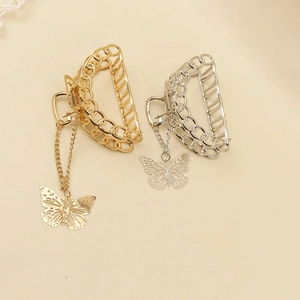 Détails des pinces à cheveux papillon en or et argent avec design chaîne évidée