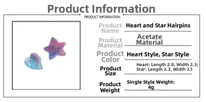 Spécifications des barrettes en acétate cœur et étoile avec texture marbrée violet bleu