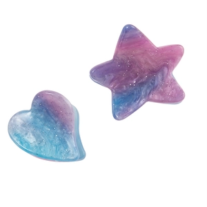 Barrettes à cheveux étoile et cœur avec dégradé ciel étoilé violet et bleu effet marbre