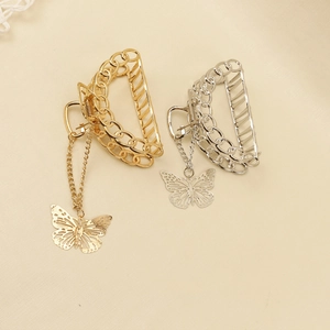 Pinces à cheveux élégantes papillon or et argent avec pompons et chaîne évidée