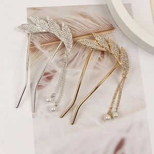 Pic à Cheveux Élégant en Alliage Feuille de Strass Avec Gland de Künstliche Perle Vintage Or Argent Épingle à Cheveux en U pour Mariage Fête Femme