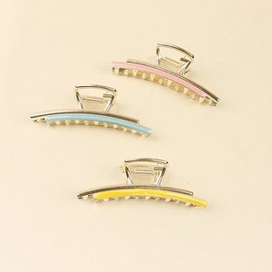 Three-piece set of macaron-colored alloy hair claws with colorful drip oil finish