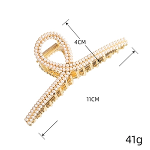 Elegant 11cm gold shark hair claw clip with pearls for thick hair styling