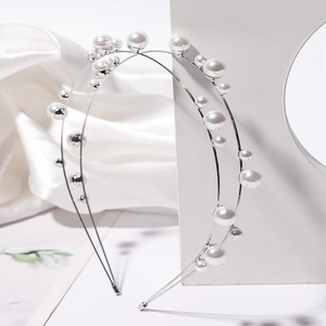 Elegant Double Layer Artificial Pearl Headband Minimalist Alloy Metal Hair Band Fashion Hair Accessories For Women Wedding Party