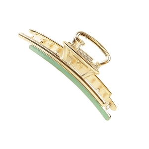 Elegant gold alloy shark hair clip with mint green enamel inlay for women