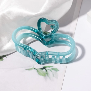 Women Translucent Blue Hair Claw Clip Heart Fish Tail Shape Resin Hair Clamp Gradient Color Non Slip Hair Accessory