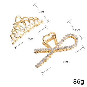 Elegant gold hair claws with pearls and rhinestones, durable metal clips for women