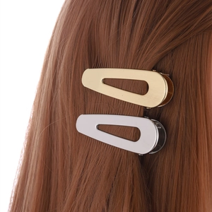Minimalist matte brushed metal water-drop hair clips in gold and silver finish set