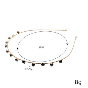Elegant gold thin metal headband with black rhinestones for women hair accessory