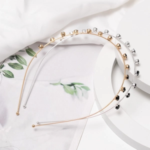 Elegant thin metal headbands with rhinestones in gold and silver set for women