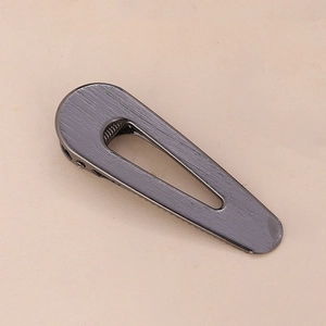 Minimalist matte gunmetal teardrop hair clip with a brushed metallic finish for styling