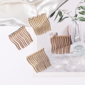 Lot de 4 peignes à cheveux élégants en métal avec perles et strass pour femmes chic