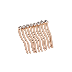 Peigne à cheveux élégant en métal or rose avec dix dents ondulées et strass