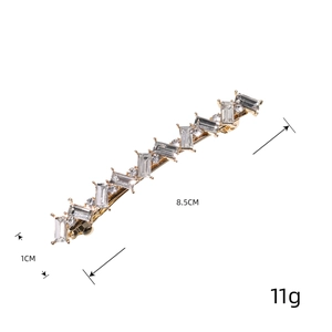 Barrette à cheveux élégante en cristal et base dorée, design à une rangée pour femme, 8,5cm