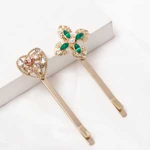 Elegant Korean Style Heart Flower Hair Clips For Women Gold Alloy Rhinestone Artificial Pearl Bobby Pins Side Clip Set