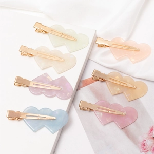 Korean Style Double Heart Acetate Hair Clip Elegant Pearl Texture Alligator Clip Sweet Side Clip For Women Hair Accessories