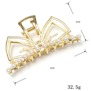 Pince à cheveux papillon dorée élégante avec perles pour femme, clip en métal chic