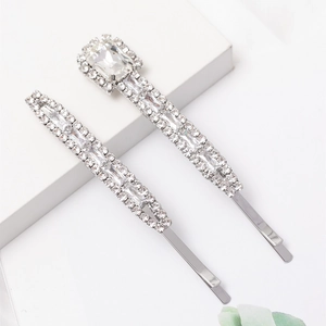 Fashion Alloy Rhinestone Hair Clip Elegant Baguette Crystal Side Barrette Hairpin For Women Girls Daily Accessory Silver