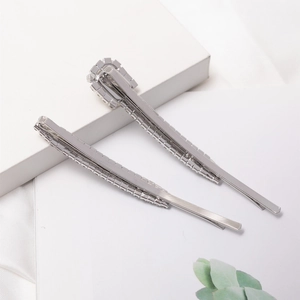 Sparkling silver hair pins with rhinestones and square crystals for a modern Korean style