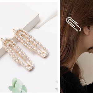 French Vintage Artificial Pearl Hair Clips Golden Metal Paperclip Shape Side Clip Bangs Hairpin Elegant Accessories Headwear For Women Girls