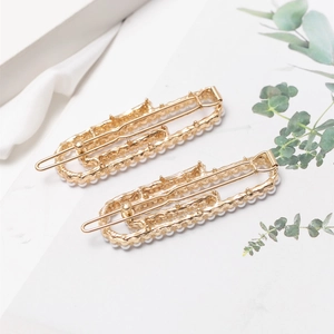 French style gold paperclip hairpins with elegant white pearls for women and girls