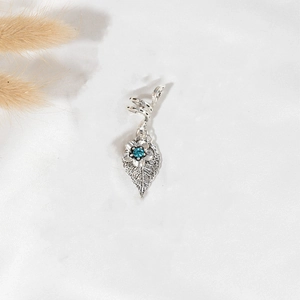 Silver bohemian leaf hair clip with blue gemstone and spiral ring for dreadlocks decor