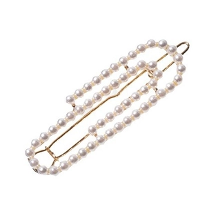 French style gold hair clip with rows of white pearls in a paperclip oval shape