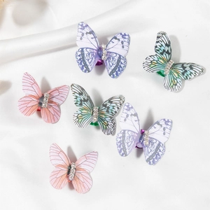 Exquisite 6-piece butterfly hair clip set with sparkling rhinestones and colorful fabric wings