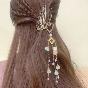 Pince à Cheveux Papillon en Alliage Doré Vintage Avec Long Gland Künstliche Perle d'Imitation Charme Coquillage Bijoux pour Femmes