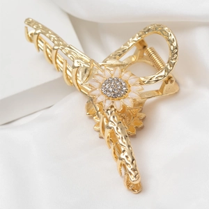 Molla per Capelli in Lega a Forma di Girasole Stile Coreano Oro Metallo Pinza con Strass Elegante Fermaglio per Capelli Grande Donna