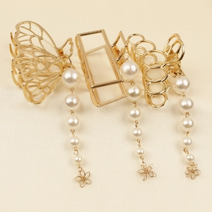 Pince à Cheveux Élégante en Alliage Doré Avec Long Gland de Künstliche Perles Géométrique Ronde Carrée Accessoires Cheveux Femme