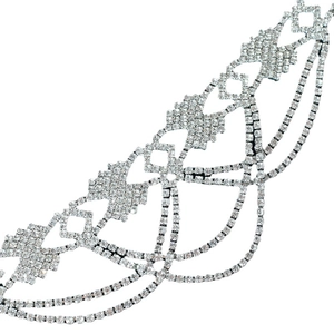 Elegant multi-layer rhinestone choker necklace with geometric diamond-shaped silver chain