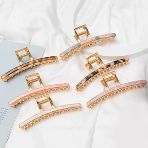 Korean Style Large Metal Hair Claw Clip Elegant Marble Pattern Resin Shark Clip Back Of Head Hair Clamp For Women