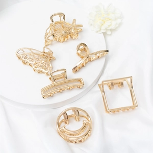 Elegant 6-piece gold metal hair claw clips set with minimalist geometric designs for women