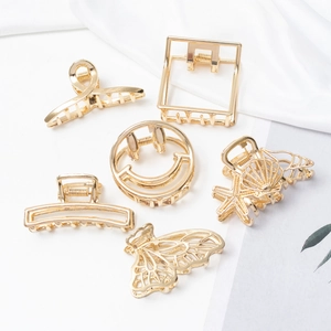 Golden Metal Hair Claws For Women Alloy Hollow Butterfly Starfish Square Geometric Shark Clip Minimalist Hair Accessories