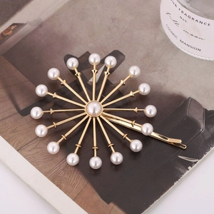 Barrette à Cheveux Élégante en Alliage d'Or Forme Tournesol Pour Femme Avec Künstliche Perles Artificielles et Strass Mode Accessoires Cheveux