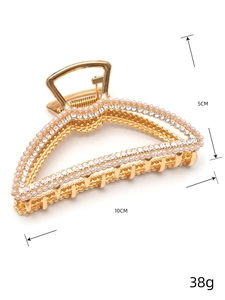 Detailansicht der 10cm goldene Haarklammer mit doppelreihigen Perlen und Strasssteinen