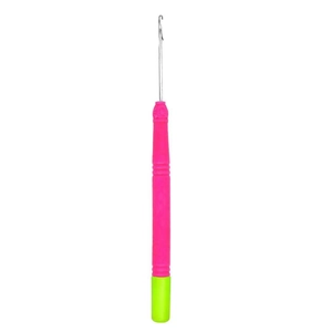 Professional pink and green latch hook tool for dreadlock extensions and hair weaving