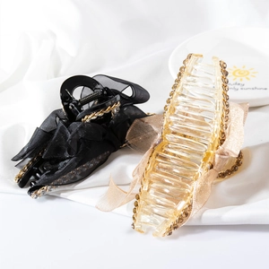 Détails de grandes pinces à cheveux papillon avec strass en noir et or champagne
