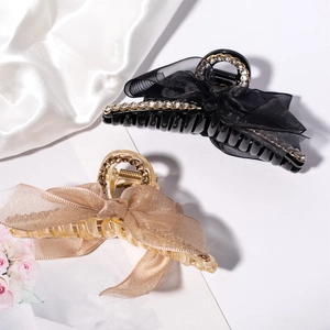 Pince à Cheveux Nœud Papillon Élégante Avec Strass Grande Pince Requin en Acrylique Transparent Accessoires Cheveux Femme
