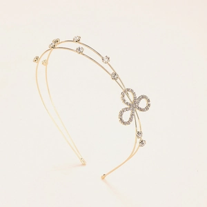 Serre-tête Style Coréen Double Couche Or Alliage Strass Élégant Fleur Nœud Bandeau Cheveux Accessoires Pour Femmes