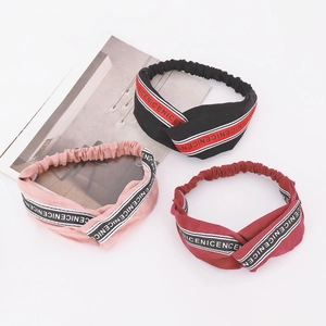 Korean Style Twist Knot Headband For Women Letter Print Wide Elastic Hair Band Non-Slip Makeup Face Wash Yoga Headwear