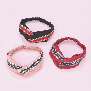 Three NICE letter knotted sport headbands in black, pink and wine red colors