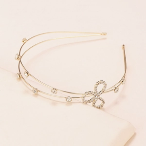 Serre-tête double couche doré avec strass et un nœud en cristal étincelant pour femme