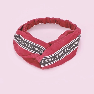Autumn style dark red NICE letter print twist headwrap with elastic band for women