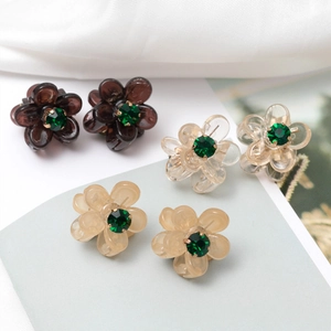 Mini Molletta per Capelli a Forma di Fiore Con Strass Verde Resina Piccole Clip per Frangia per Donna Ragazza Accessori per Capelli