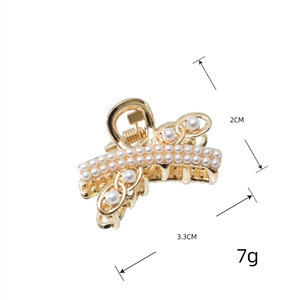 Mini pince à cheveux dorée avec perles et strass élégants barrette crabe de 3,3 cm